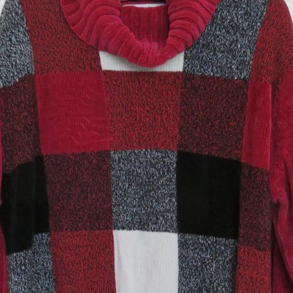DRESSBARN Chenille Red Turtleneck Patchwork Sweater XL (K163) - Picture 2 of 6